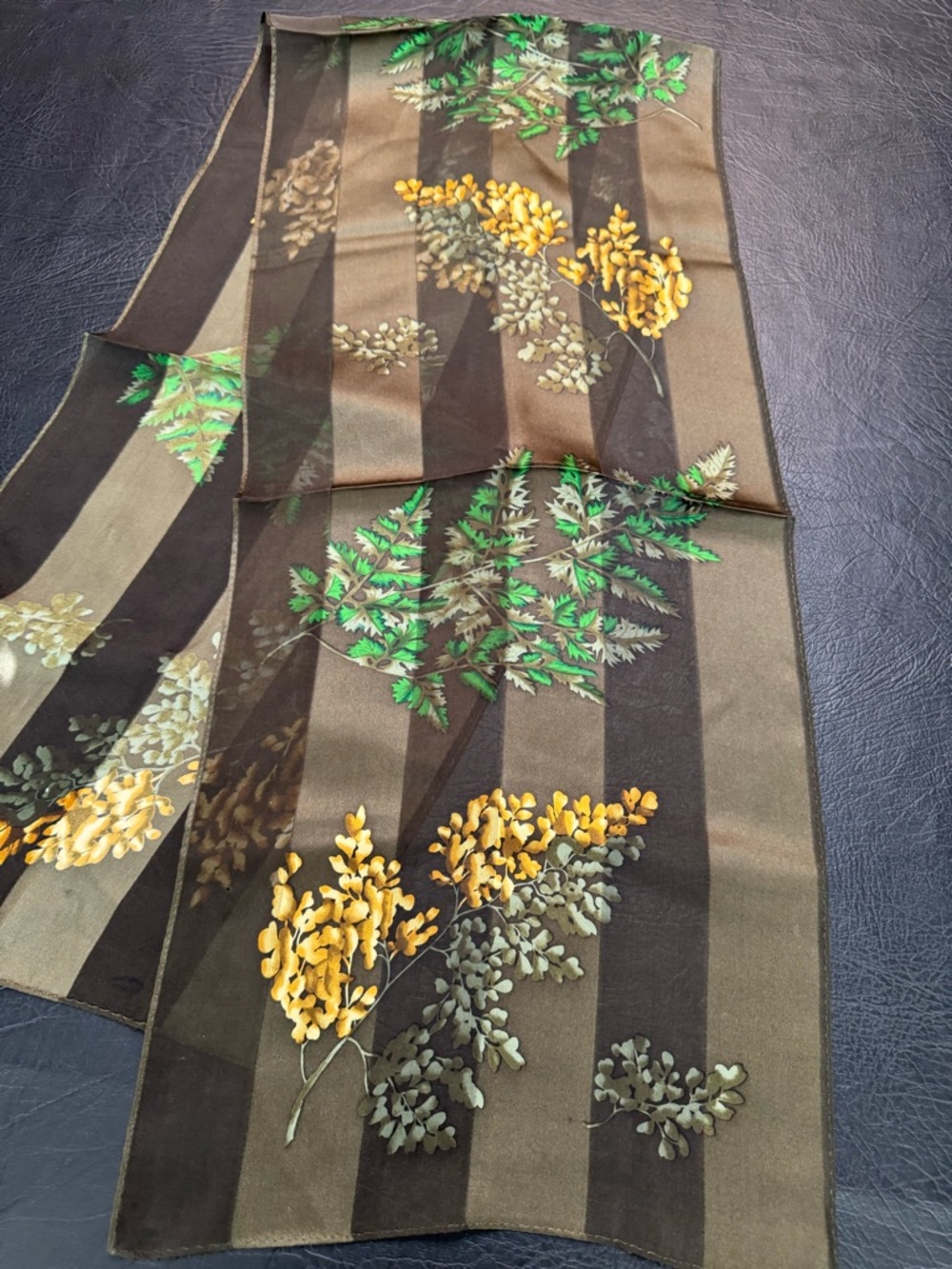 Olive Botanical Long Silk Scarf Cottagecore Earthy Aesthetic Floral - Picture 4 of 6
